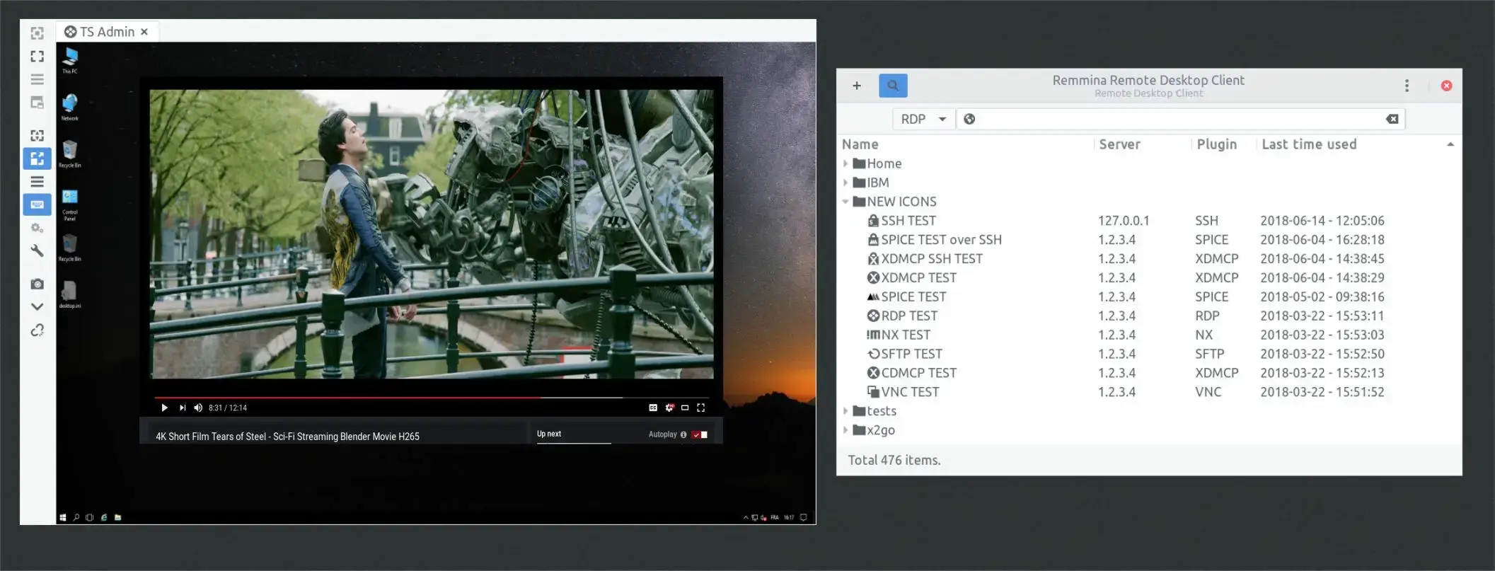 Remmina remote desktop client running on Ubuntu