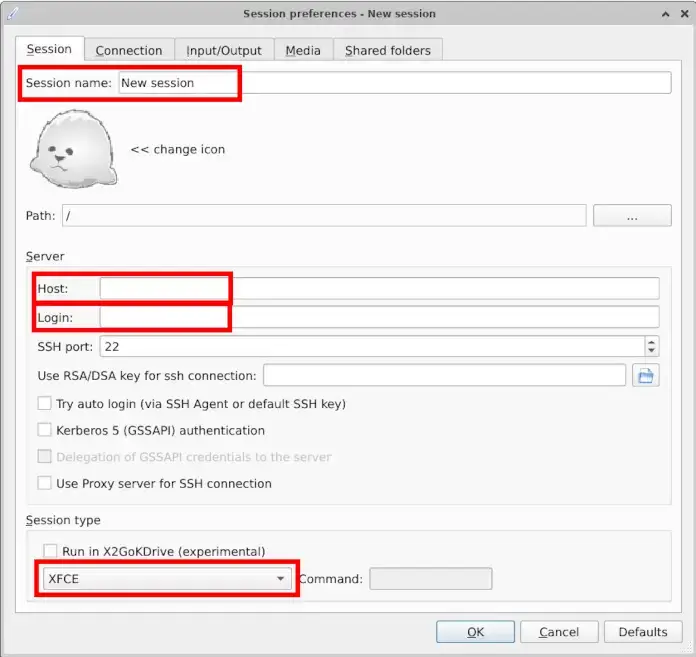 X2Go client remote desktop session on Linux