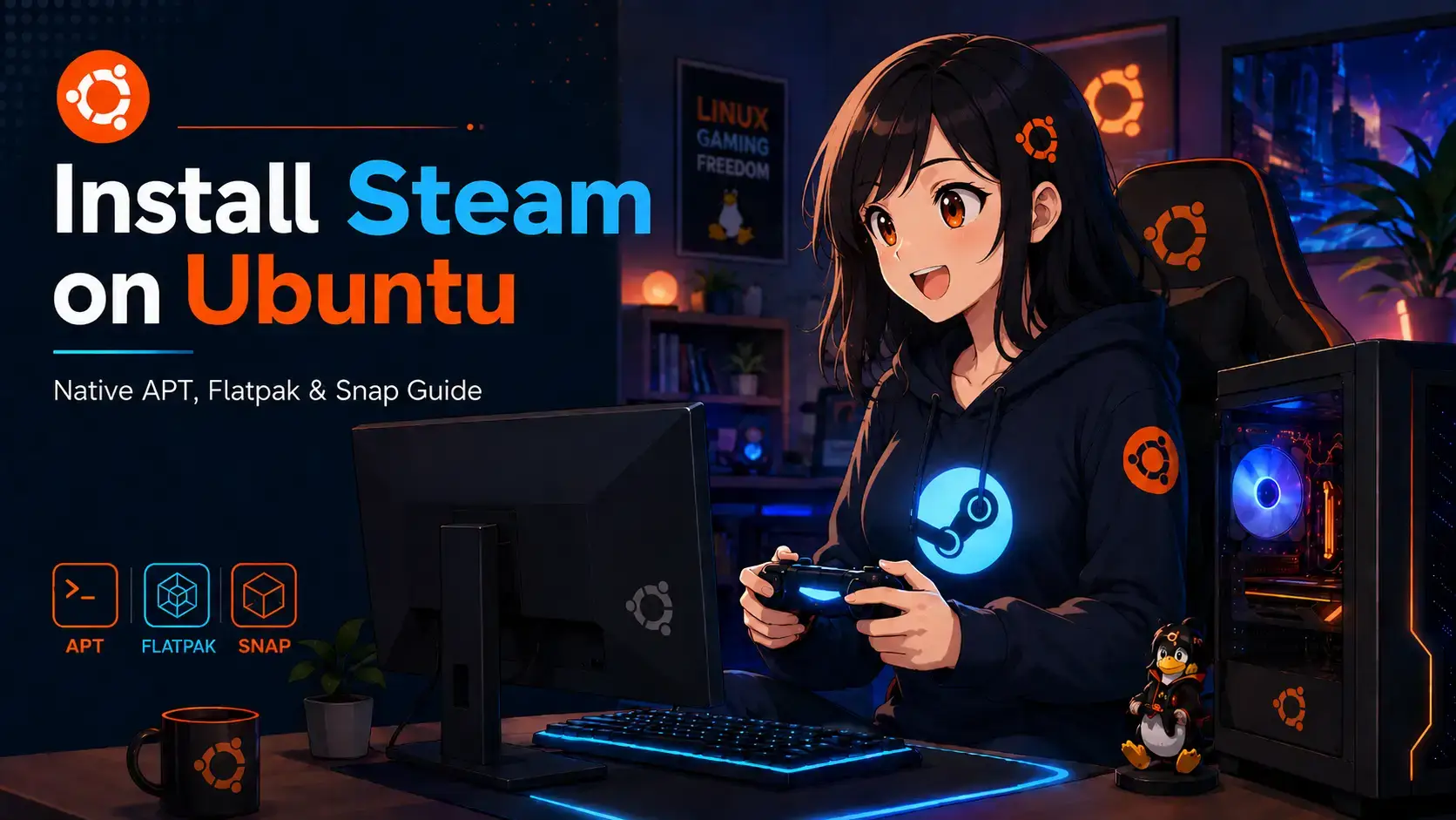 Steam on linux ubuntu cover - How to Install Steam on Ubuntu 24.04 (APT, Snap & Flatpak Guide)