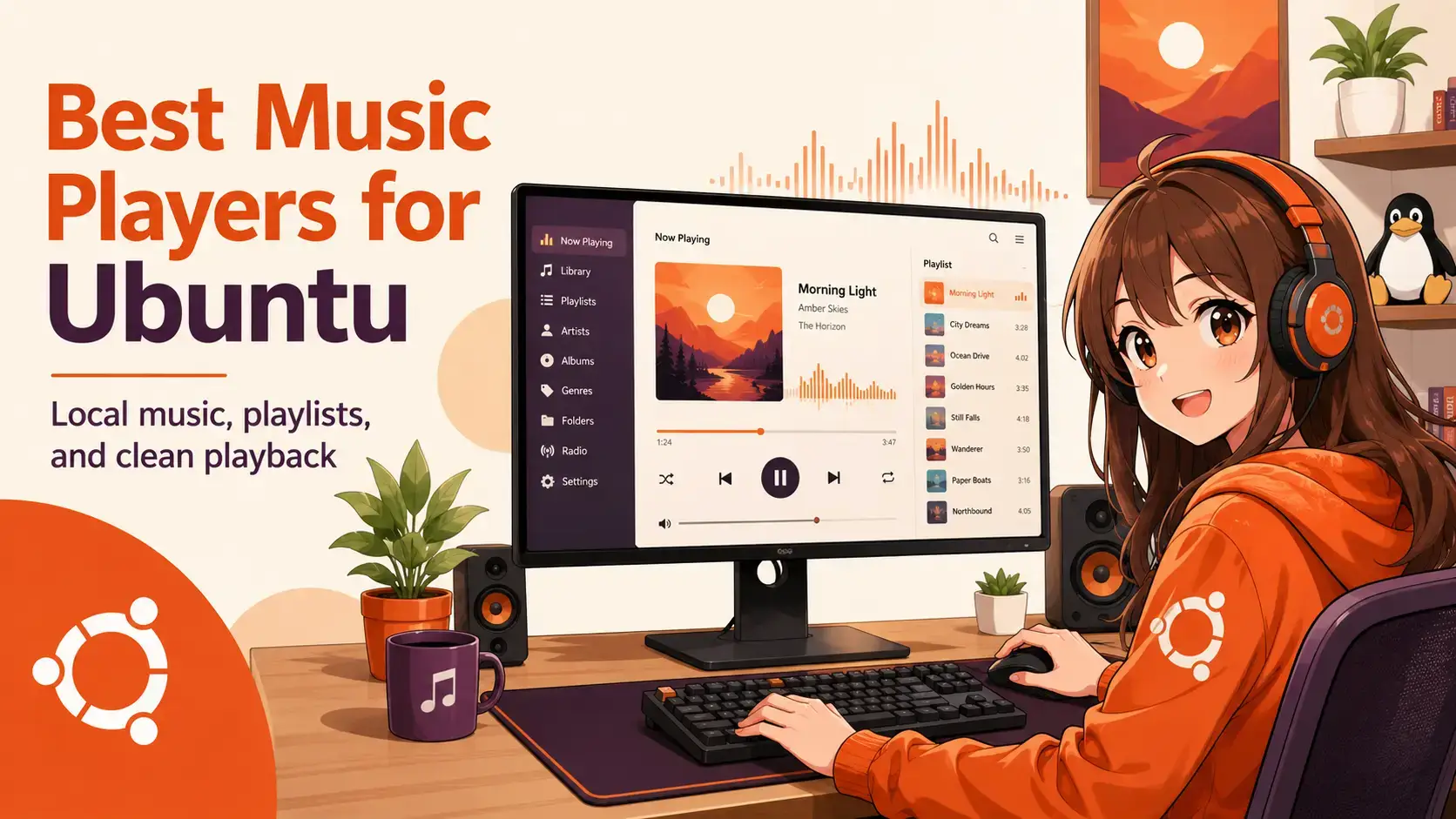 Top music players on linux cover - Best Music Players for Ubuntu 24.04: 5 Free iTunes Alternatives