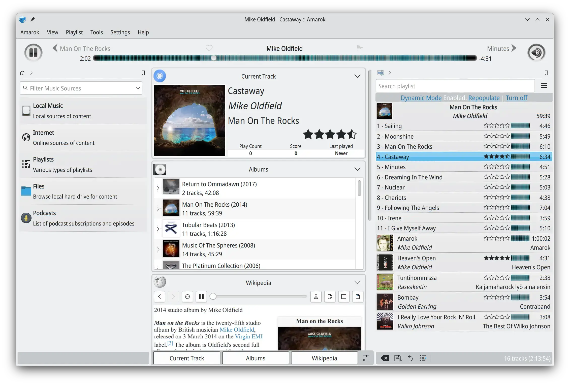 Amarok music player screenshot on Ubuntu