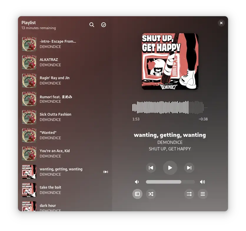 Amberol music player screenshot on Ubuntu