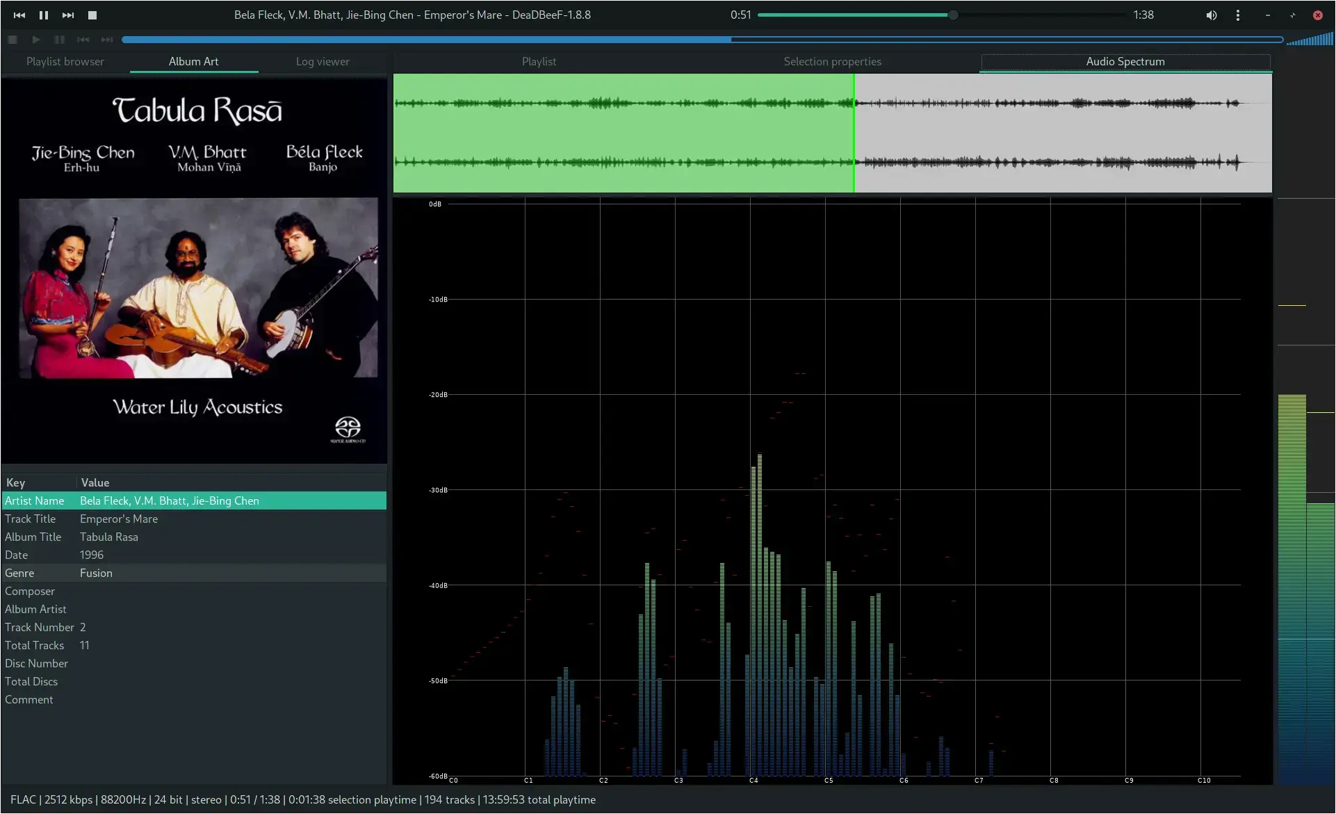 DeaDBeeF music player screenshot on Ubuntu