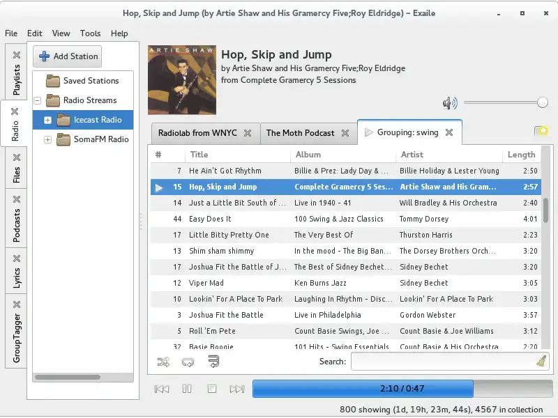 Exaile music player screenshot on Ubuntu