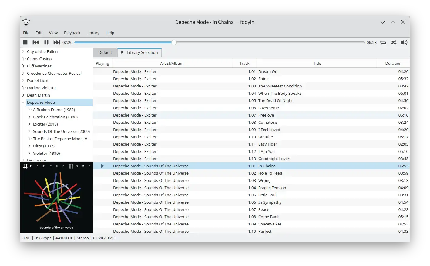 fooyin music player screenshot on Ubuntu