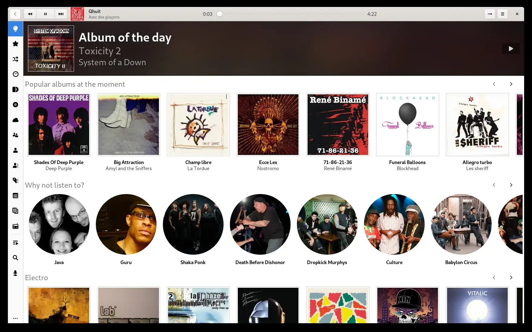 Lollypop music player screenshot on Ubuntu
