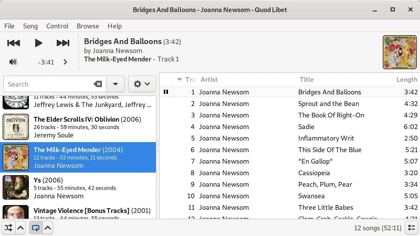 Quod Libet music player screenshot on Ubuntu