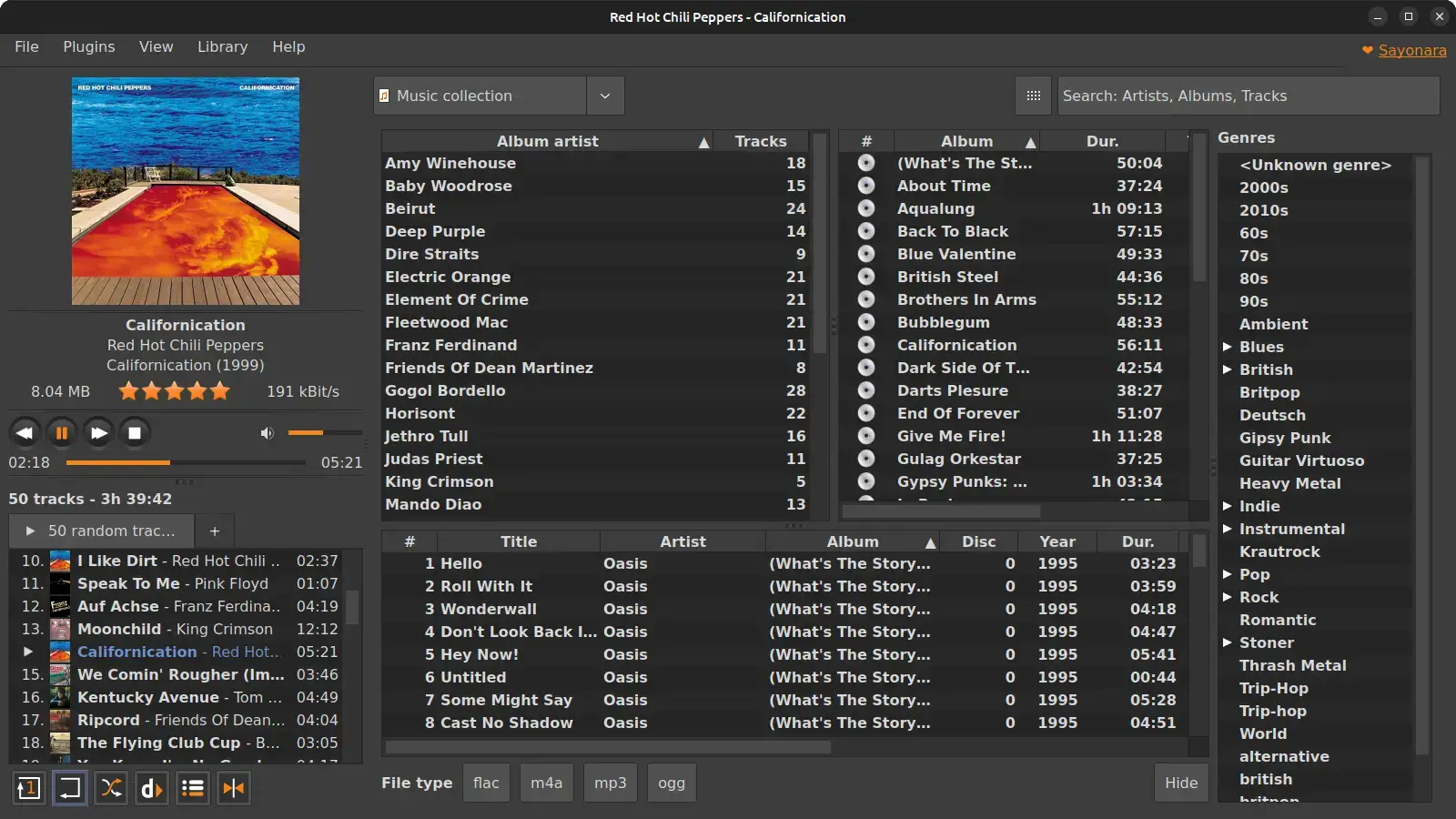 Sayonara music player screenshot on Ubuntu