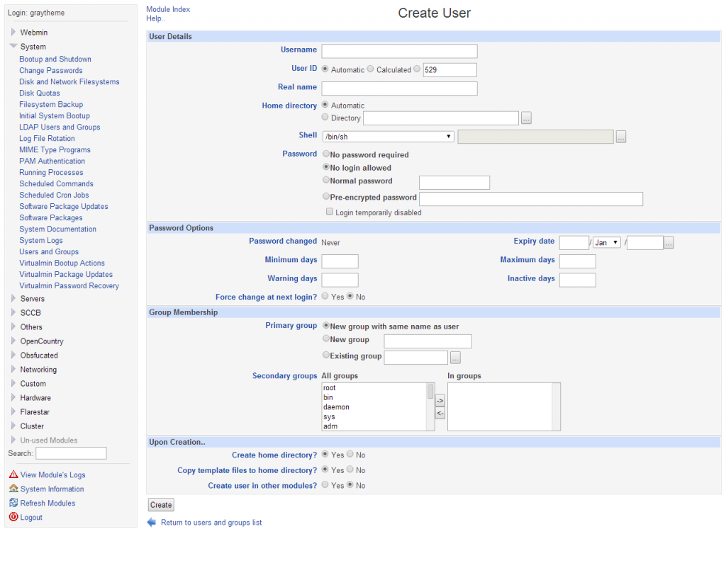 Create a user webmin ubuntu