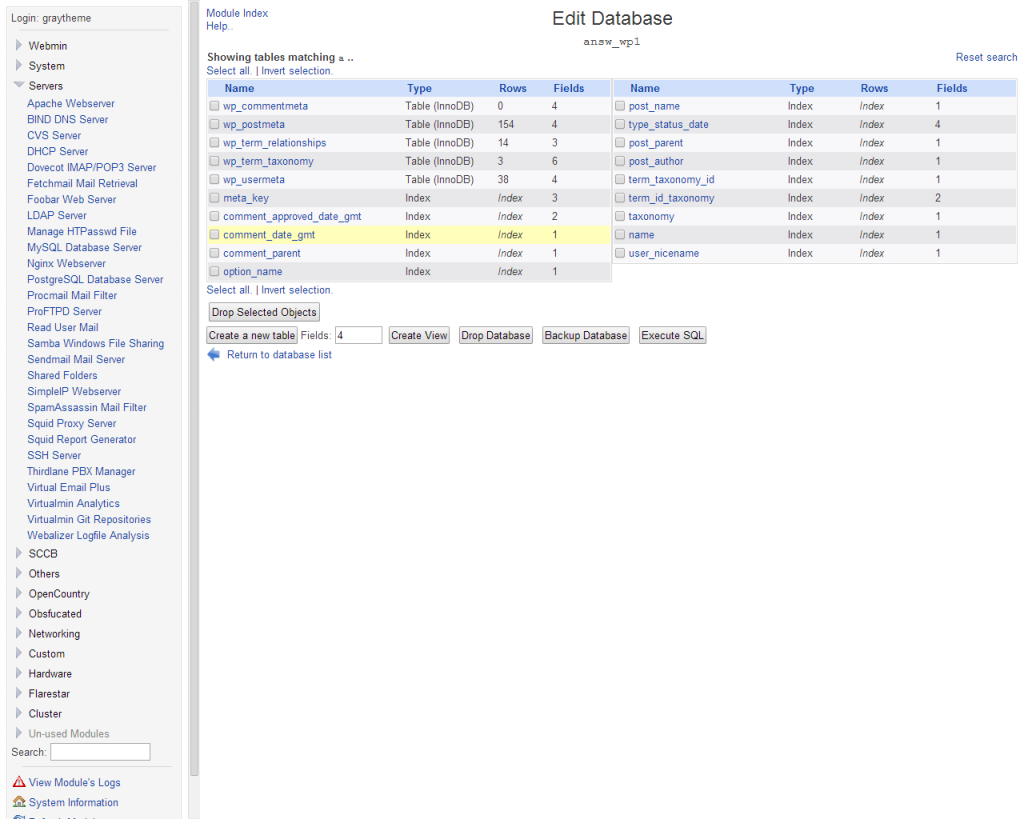 Edit mysql with webmin