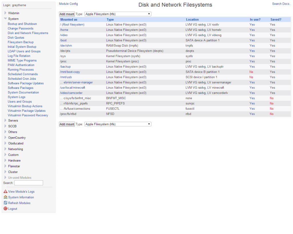 Mount harddrives webmin