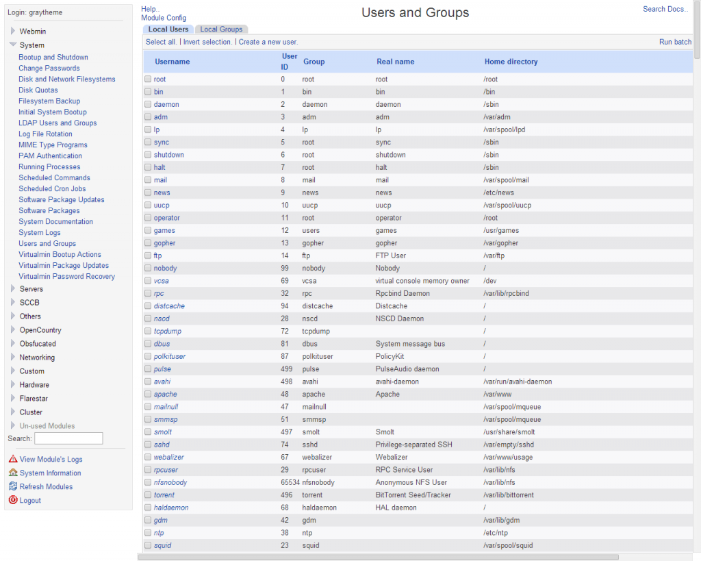 Useradmin webmin demo