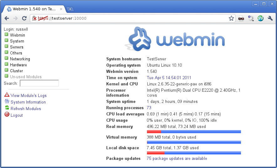 Webmin GUI for Ubuntu