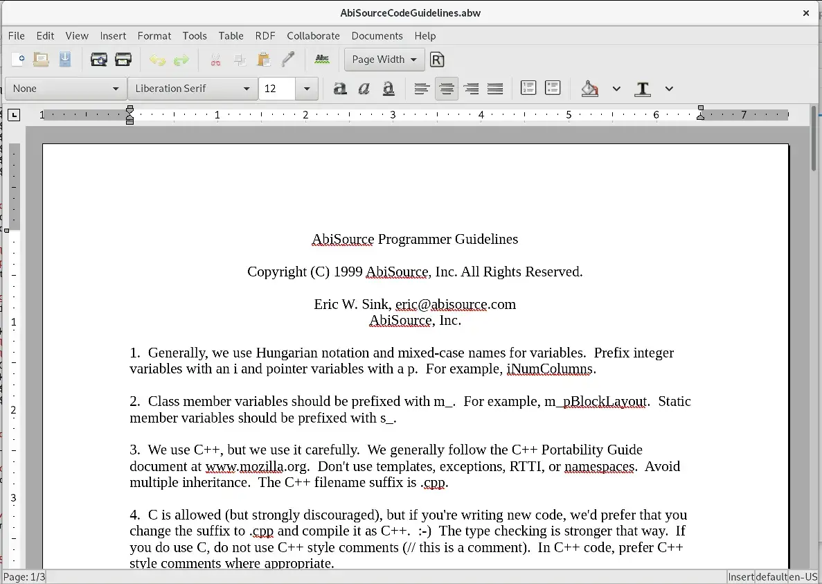 AbiWord word processor running on Ubuntu