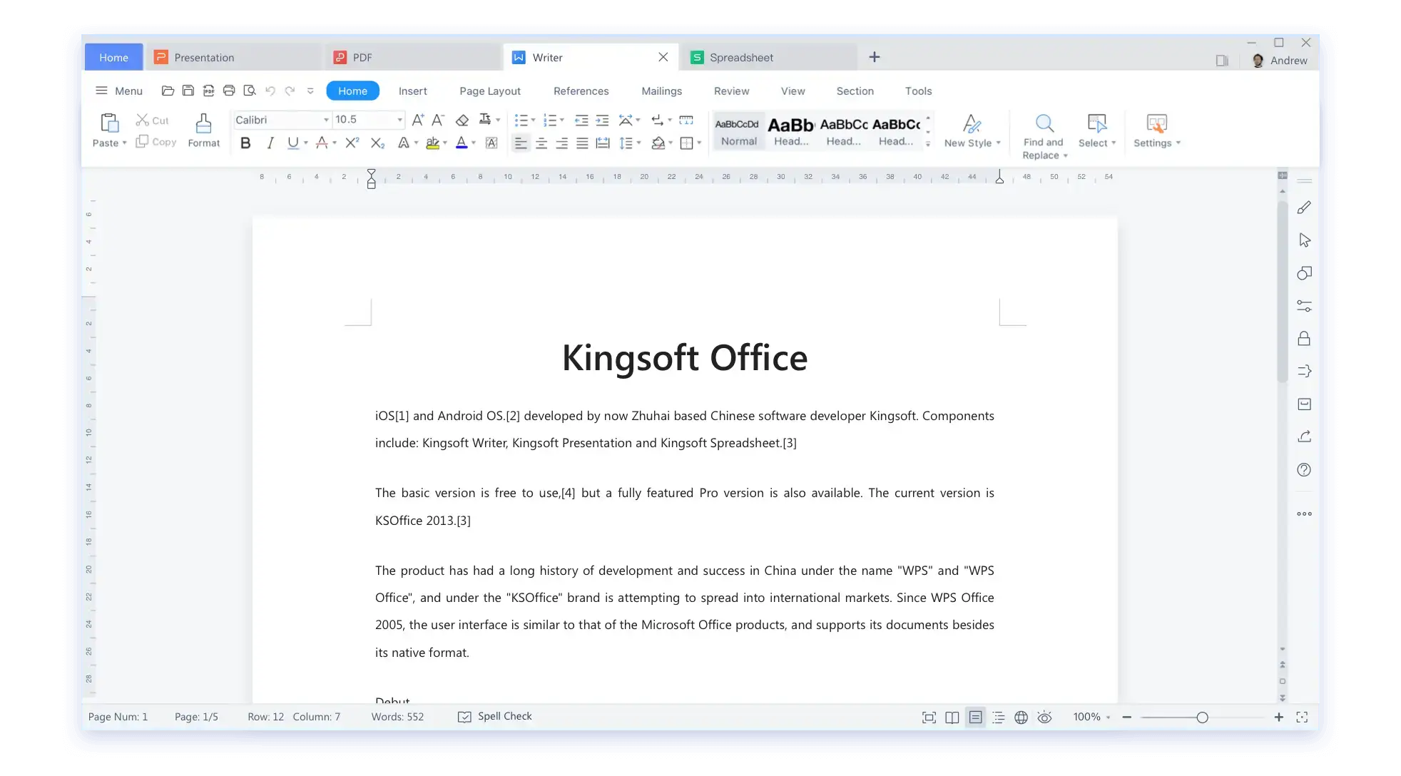 WPS Office running on Ubuntu