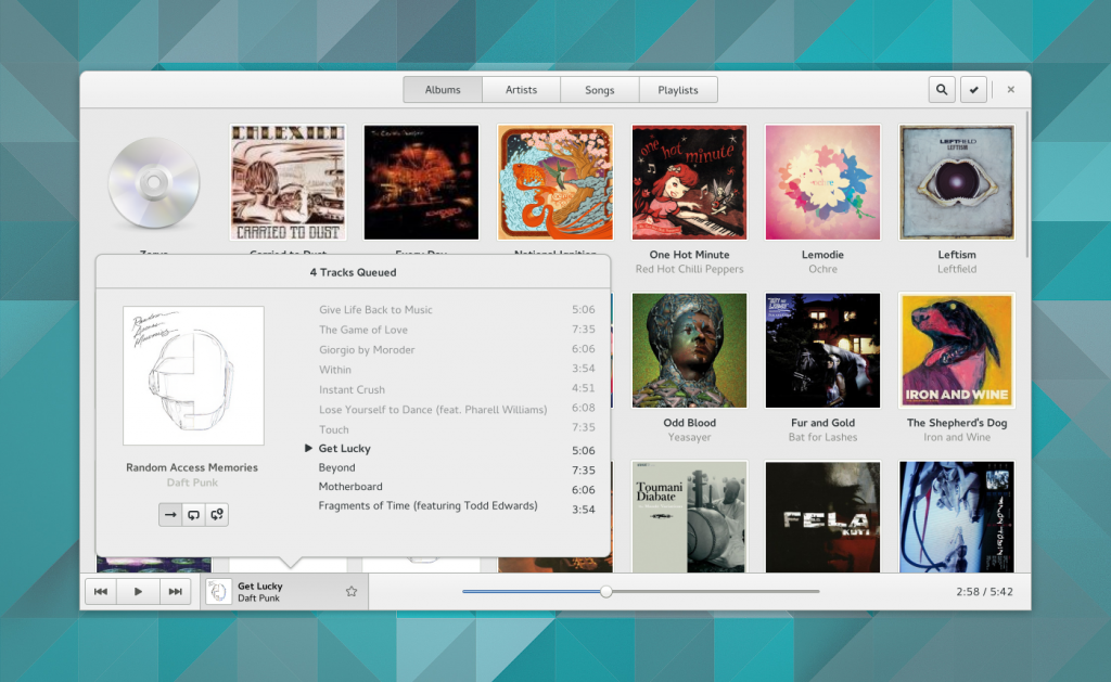 Gnome music play queue options