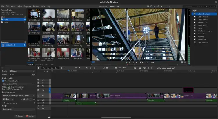 Flowblade video editor screenshot on Ubuntu