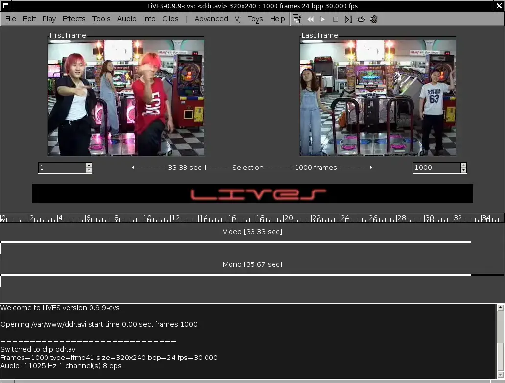 LiVES video editor and VJ screenshot on Ubuntu