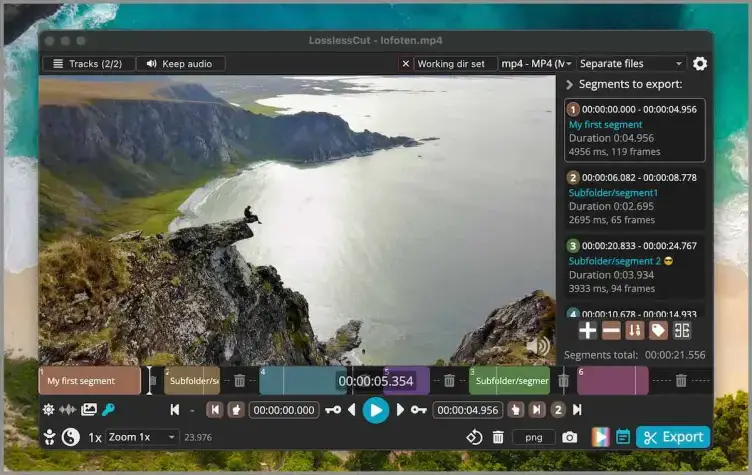 LosslessCut editor screenshot on Ubuntu