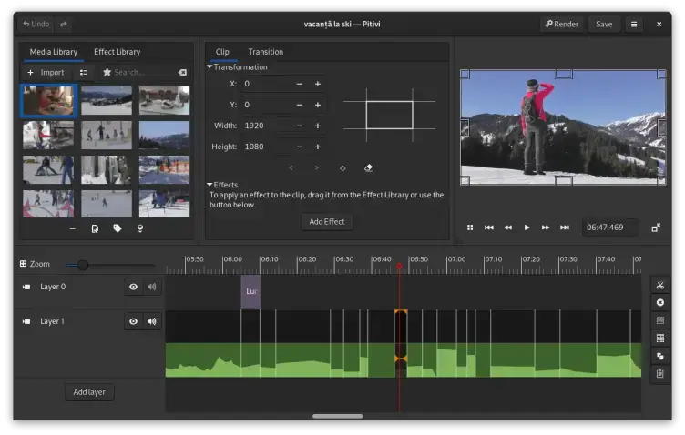 Pitivi video editor screenshot on Ubuntu