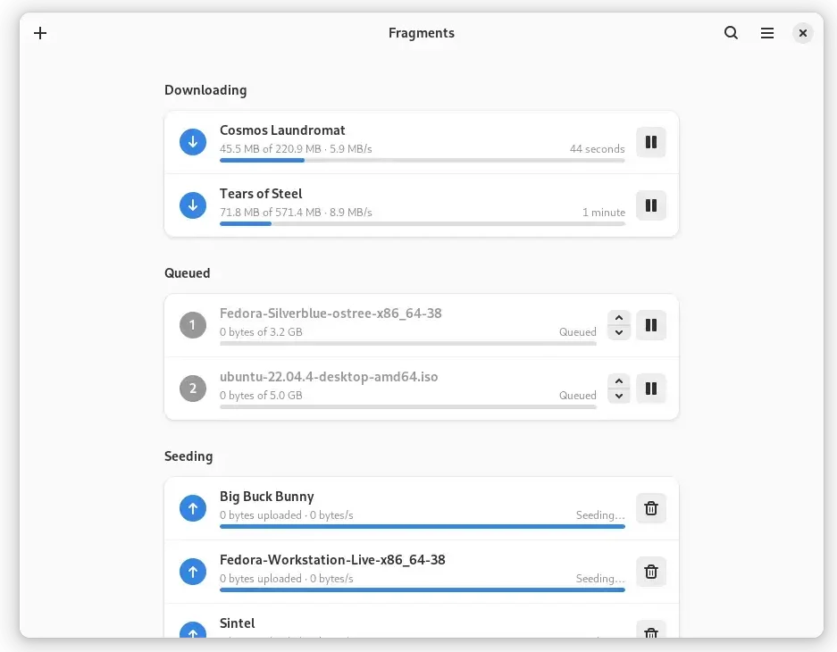 Fragments screenshot Fragments screenshot - Top 7 Free Torrent Clients on Ubuntu (2025)
