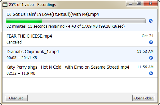 Umplayer record youtubevideos