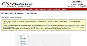 Gnu org website says microsoft s software is malware