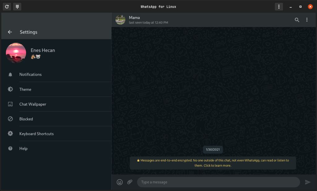 Whatsapp for linux screenshot