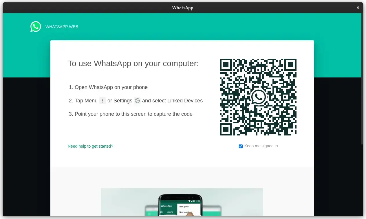Older unofficial WhatsApp Desktop for Linux wrapper screenshot from GitHub