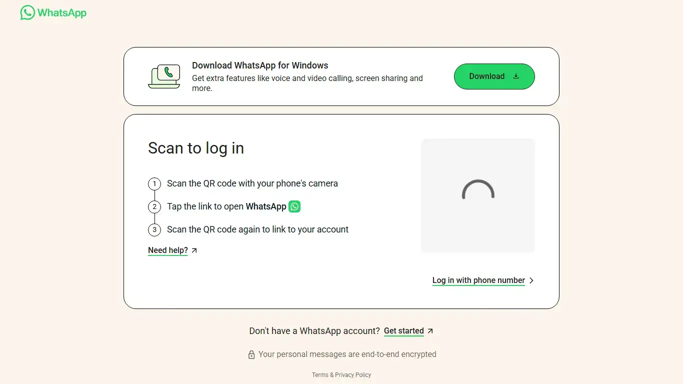 WhatsApp Web login screen in a browser on Ubuntu