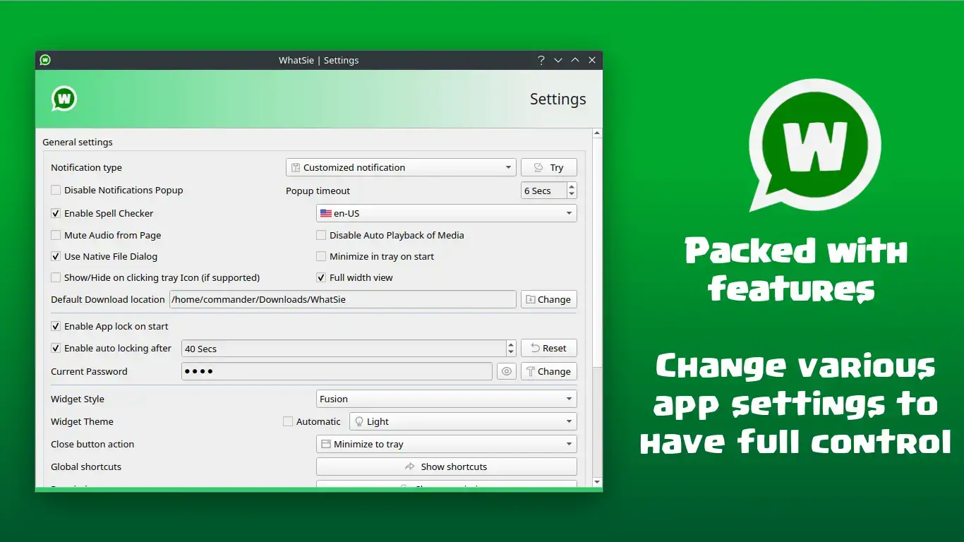 Whatsie app lock screen in an unofficial WhatsApp Web wrapper on Linux