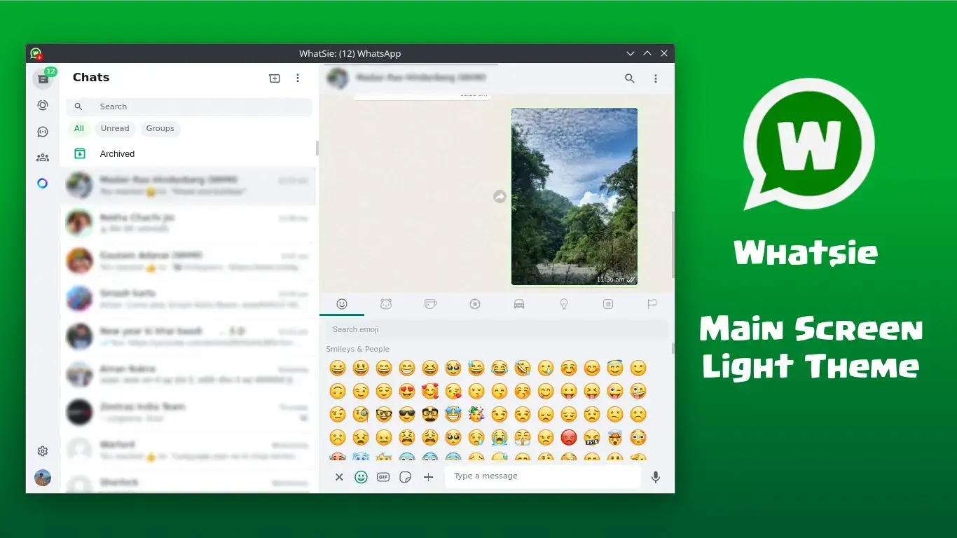 Whatsie unofficial WhatsApp Web wrapper using the light theme on Linux