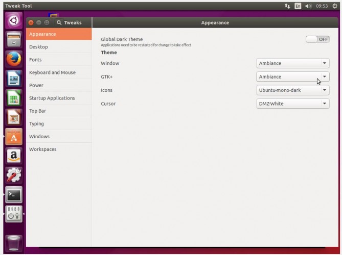 Ubuntu tweak change theme