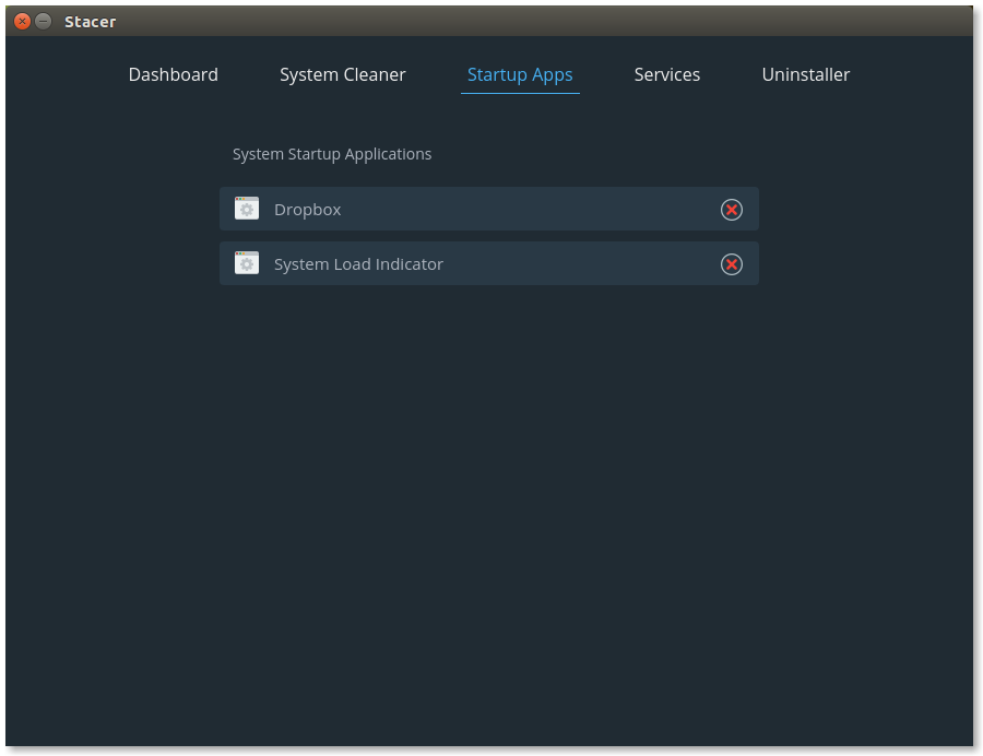 Stacer startup apps