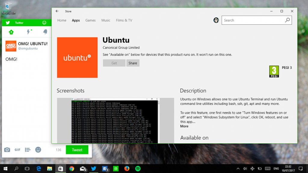 Ubuntu on Windows 10 Store