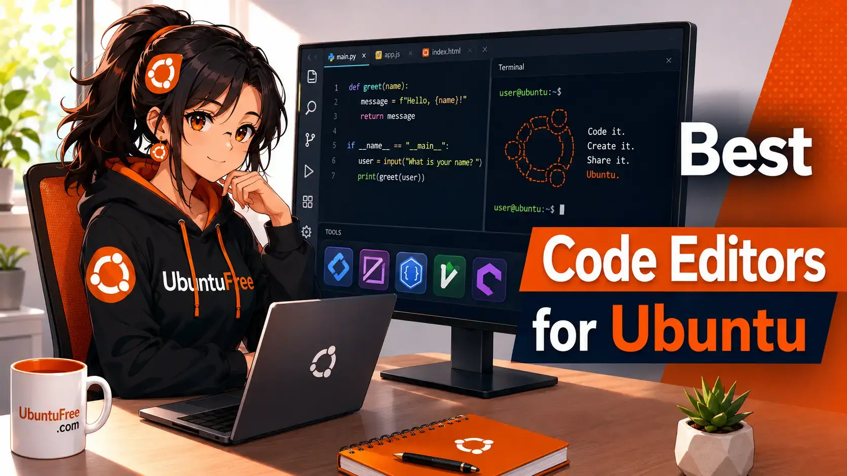 Top ides for ubuntu cover - Top 5 Code Editors on Ubuntu 24.04