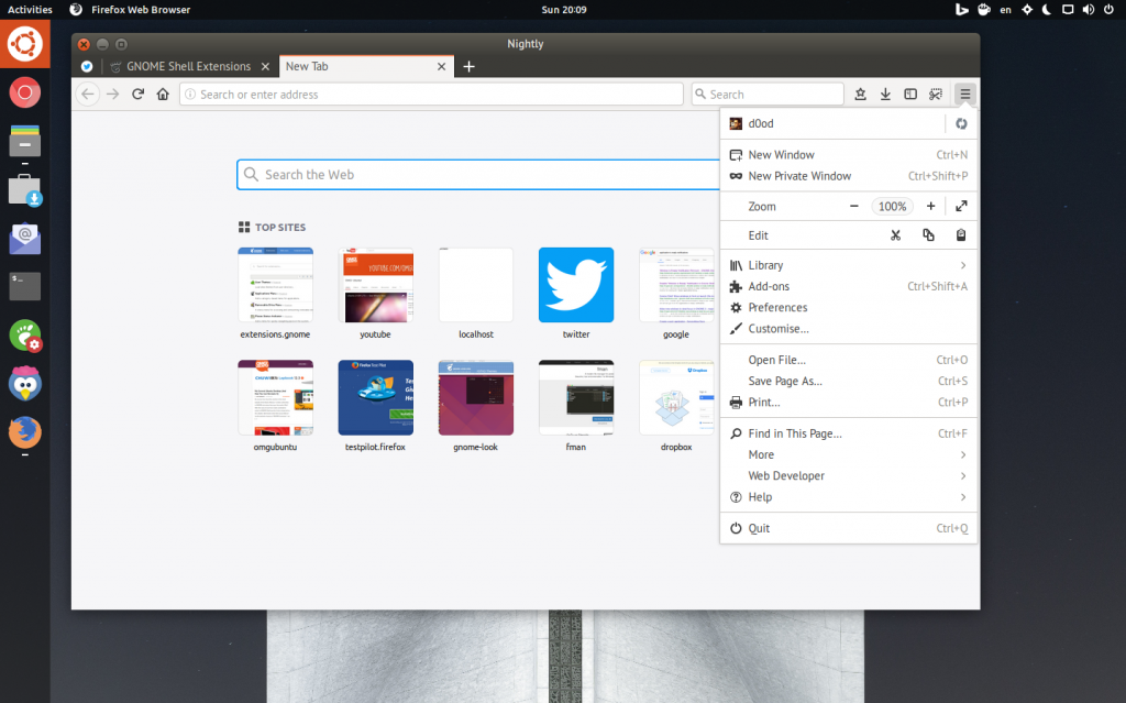 Firefox 57 nightly linux