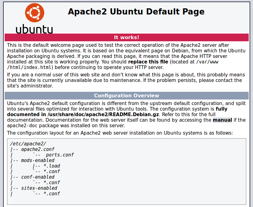 Apache2 installed on Ubuntu 18.04 Server