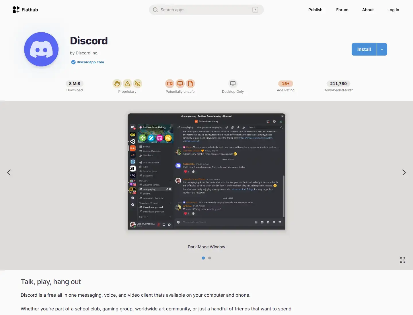 Discord on ubuntu flathub page screenshot - Discord on Ubuntu 24.04: Install Guide