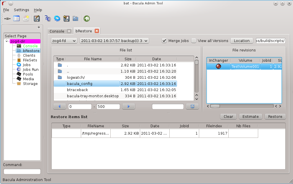 Bacula Backup Software Screenshot