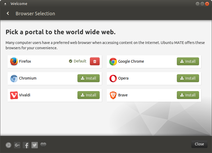 Ubuntu mate 18.04 choose browser