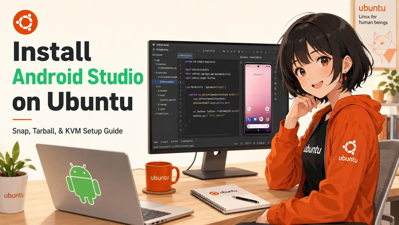 Android studio setup on ubuntu cover - Android Studio on Ubuntu 24.04: Install Guide