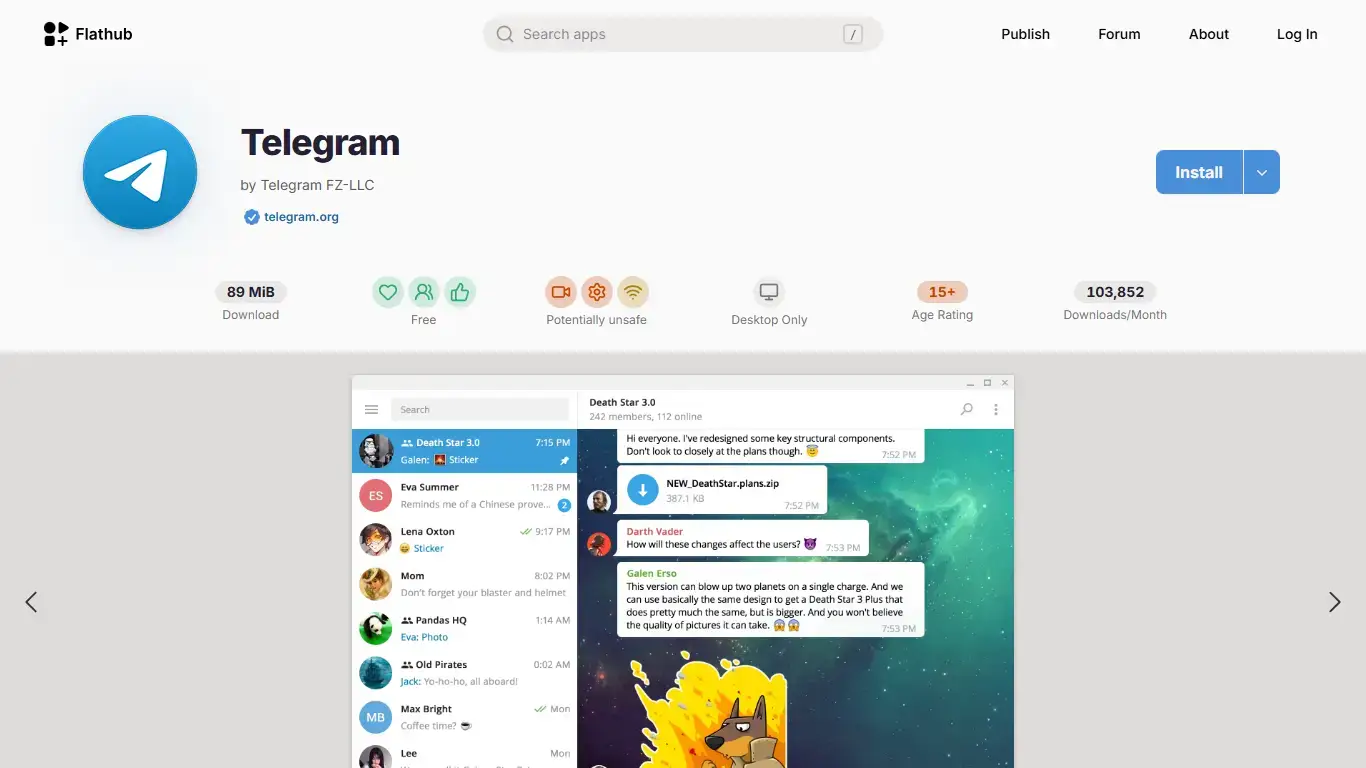 Telegram Desktop listed on Flathub for Ubuntu Flatpak installation
