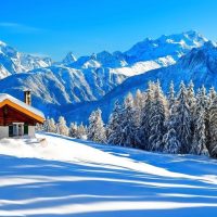 Beautiful-Snow-Mountain-Background-with-A-House