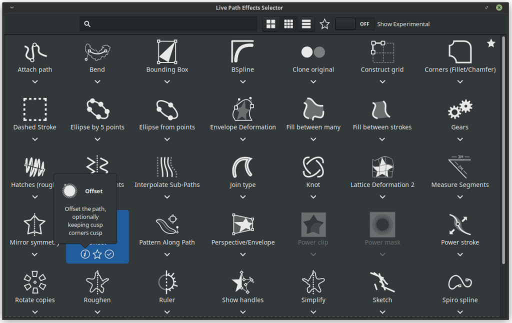 Effects selection
