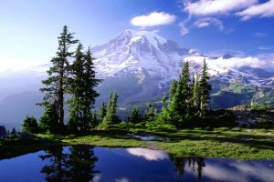 Mountain mist wallpaper with lake