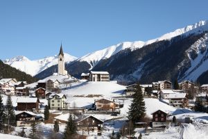 Mountain village winter alps 4k