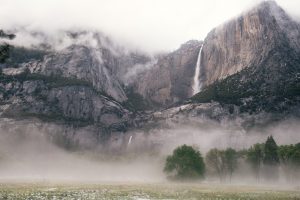 Mountain with waterfall background