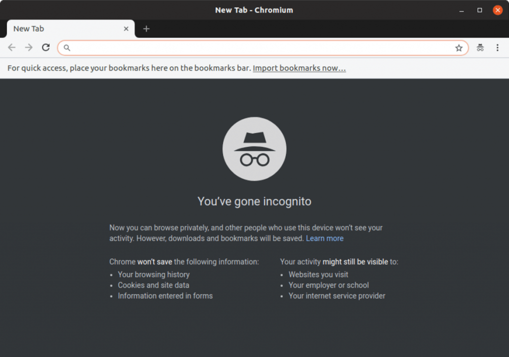 Chromium incognito mode