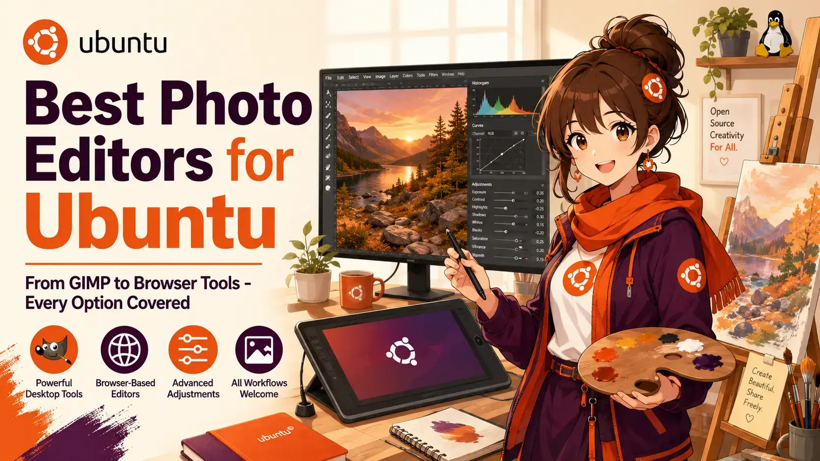 Top photo editors for linux cover - 5 Best Free Photo Editors for Ubuntu 24.04 in 2025